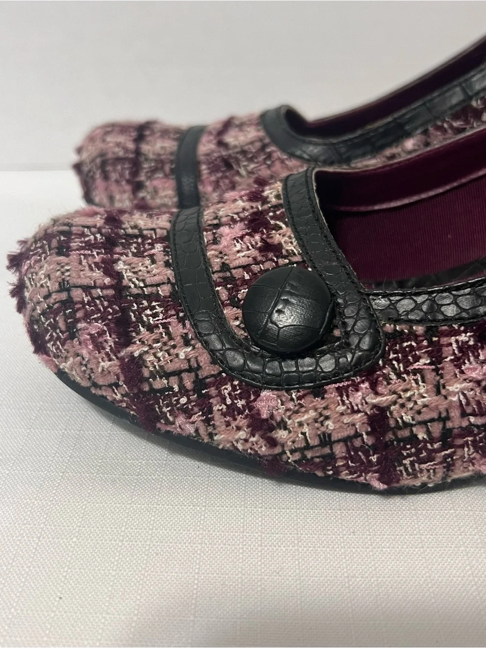 Vintage Mudd Y2K Rockabilly Goth Pink Tweed Mid Heel Pumps Retro Heels Size 9